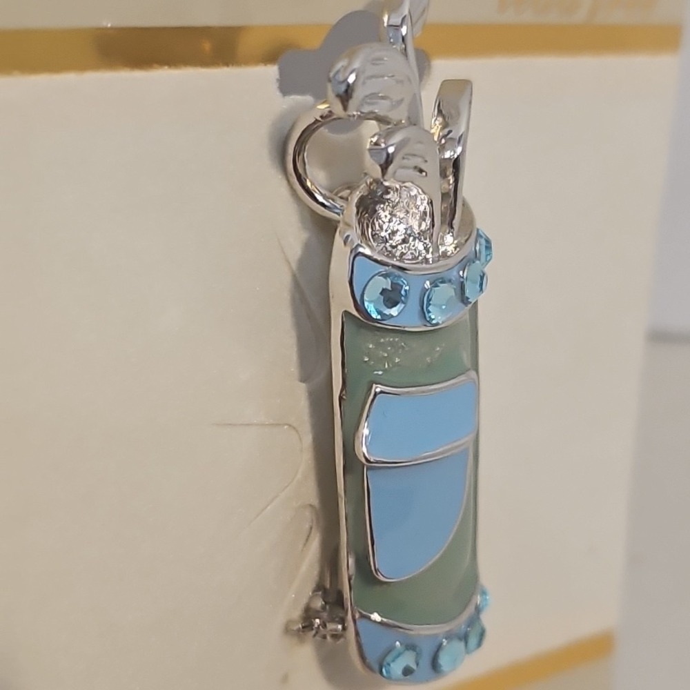 Elegante Blue Golf Bag Pin Brooch Silver Tone Enamel Rhinestone Lead Free NEW - Picture 3 of 4